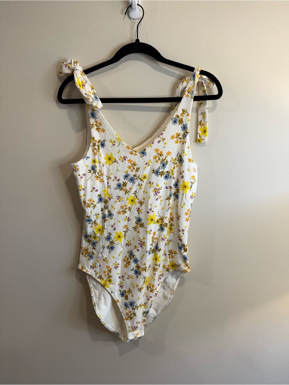 White Floral Tie-Shoulder One-Piece bodysuit